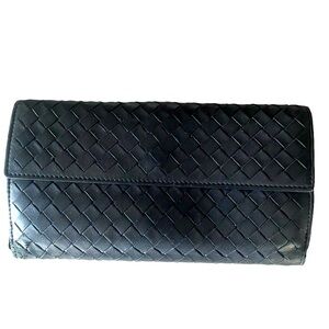 Black Bottega Veneta Intrecciato Black Leather Wallet